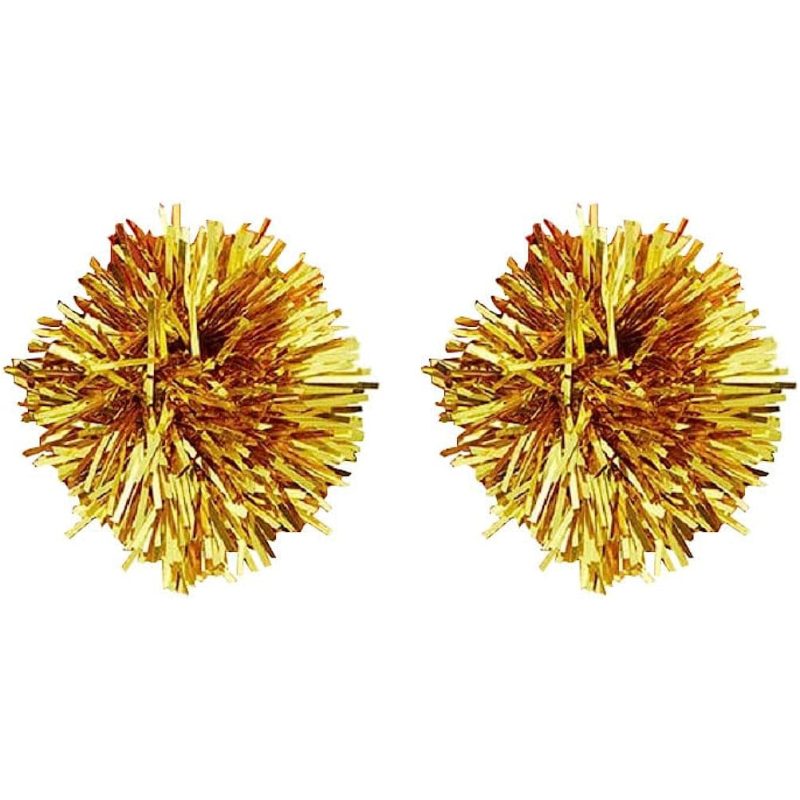 Rainbow Party Earrings Mylar Pom Pom in Gold 2