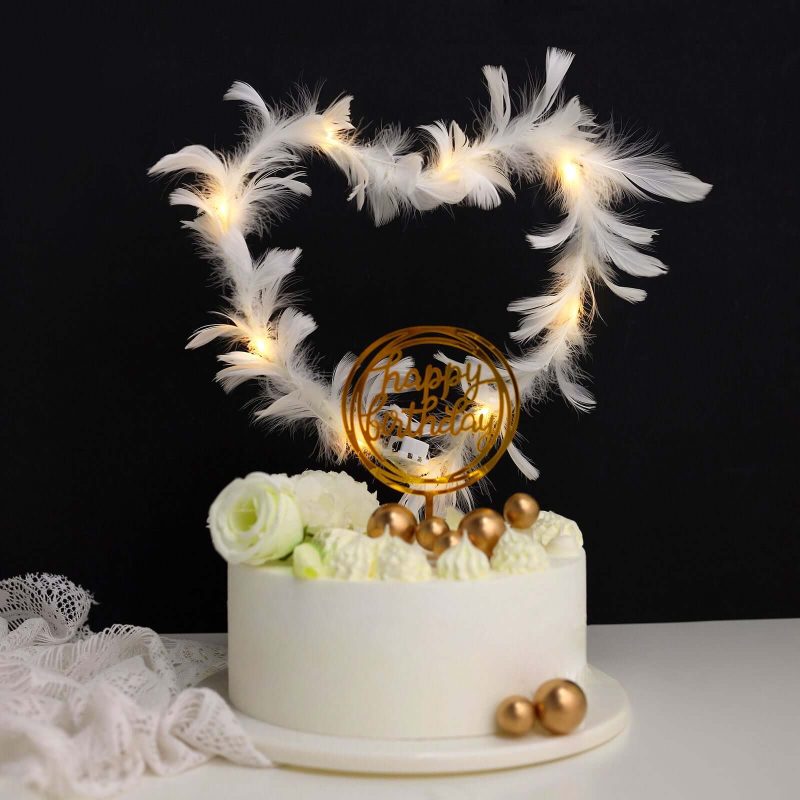 Real Ostrich Feather LED Light Up Cake Topper