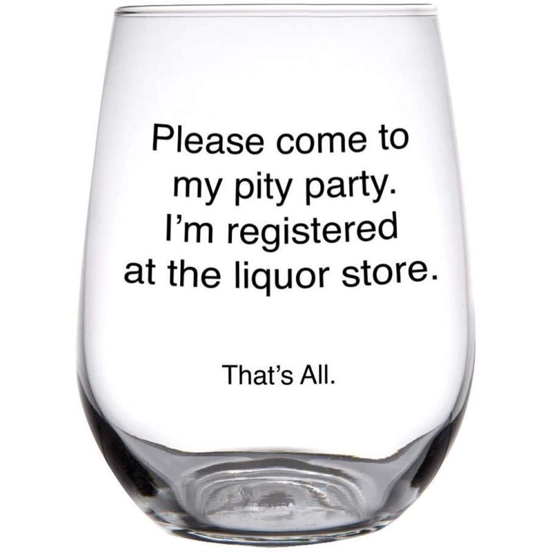 Set of 2 Please Come To My Pity Party Stemless Wine Glass in Clear 17 oz 2