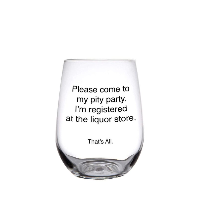 Set of 2 Please Come To My Pity Party Stemless Wine Glass in Clear 17 oz 3