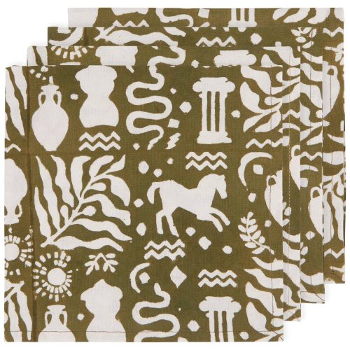 Set of 4 Olympus Block Print Napkins Table Dinner Cloth Napkin 18 x 18 5