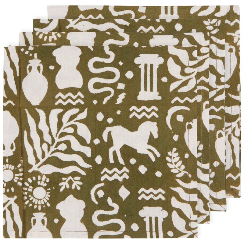 Set of 4 Olympus Block Print Napkins Table Dinner Cloth Napkin 18 x 18