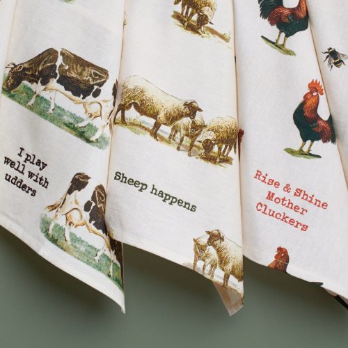 Sheep Happens Dish Cloth Towel Cotten Linen Novelty Tea Towel Embroidered Text 18 x 28 5