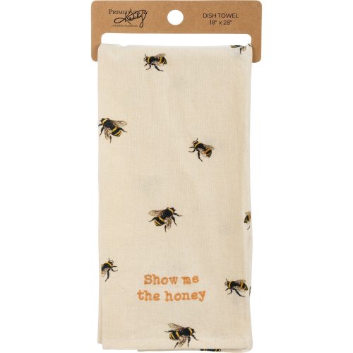 Show Me The Honey Honeybee Dish Cloth Towel Cotten Linen Cotton and Linen Embroidered Text 18 x 28 3