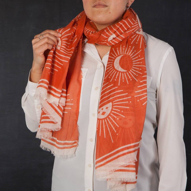 Soleil Printed Cotton Long Designer Scarf in Light Brown Wrap Shawl Scarves 40 x 72