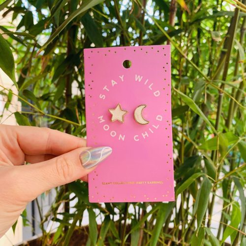 Stay Wild Moon Child Stud Earrings Mismatched Moon and Star Earrings Gift for Her 3