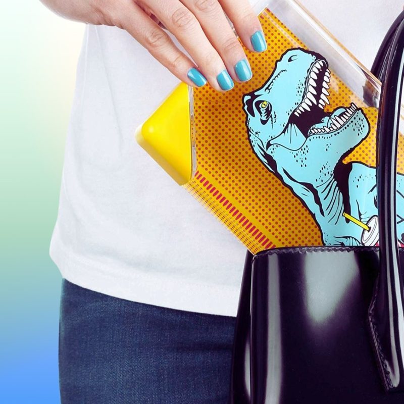 T Rex Flask Style Pop Art Water Bottle Flat Profile Fits in Handbag BPA Free and Dishwasher Safe 2