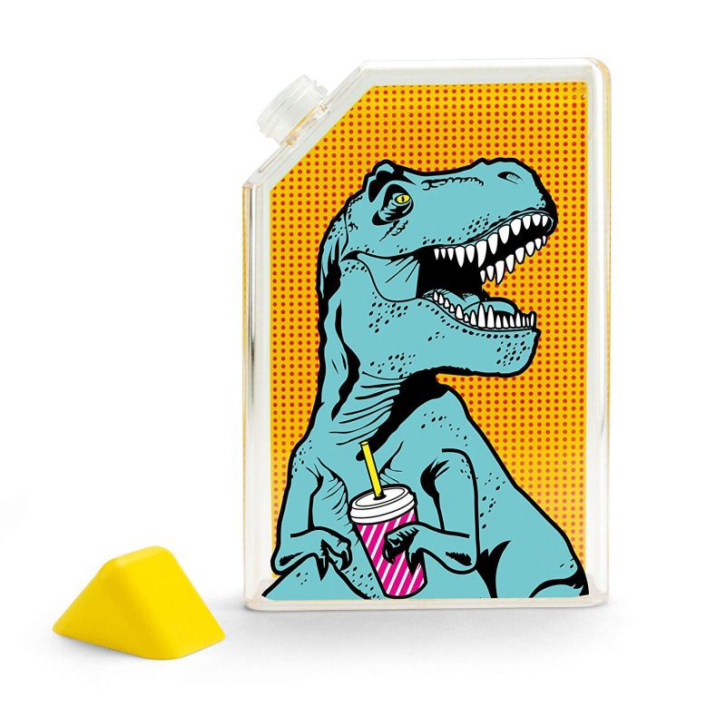 T Rex Flask Style Pop Art Water Bottle Flat Profile Fits in Handbag BPA Free and Dishwasher Safe