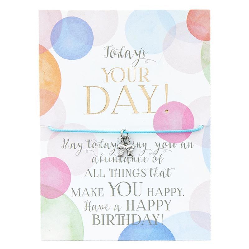 Todays Your Day Birthday Bracelet on a Gift Card Silver Ribbon Bow Charm Jewelry 3