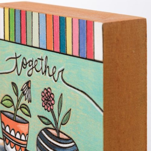 Together Is A Wonderful Place To Be Inspo Block Sign Woodburned Plant Design 4 x 4 4