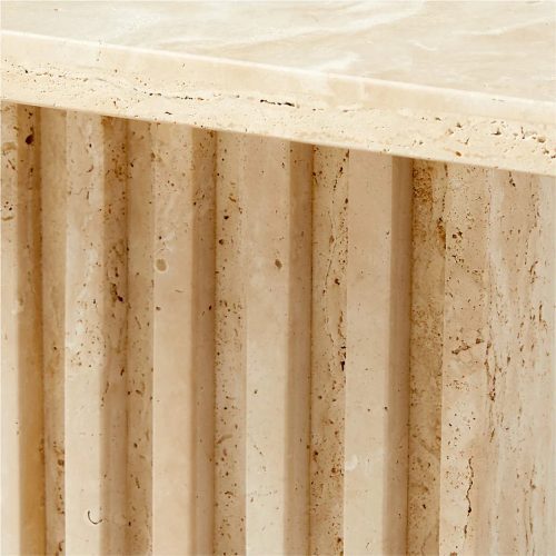 Troia Light Beige rectagular Travertine coffee side table 99920002 honed W13 L21 H16 closeu up view