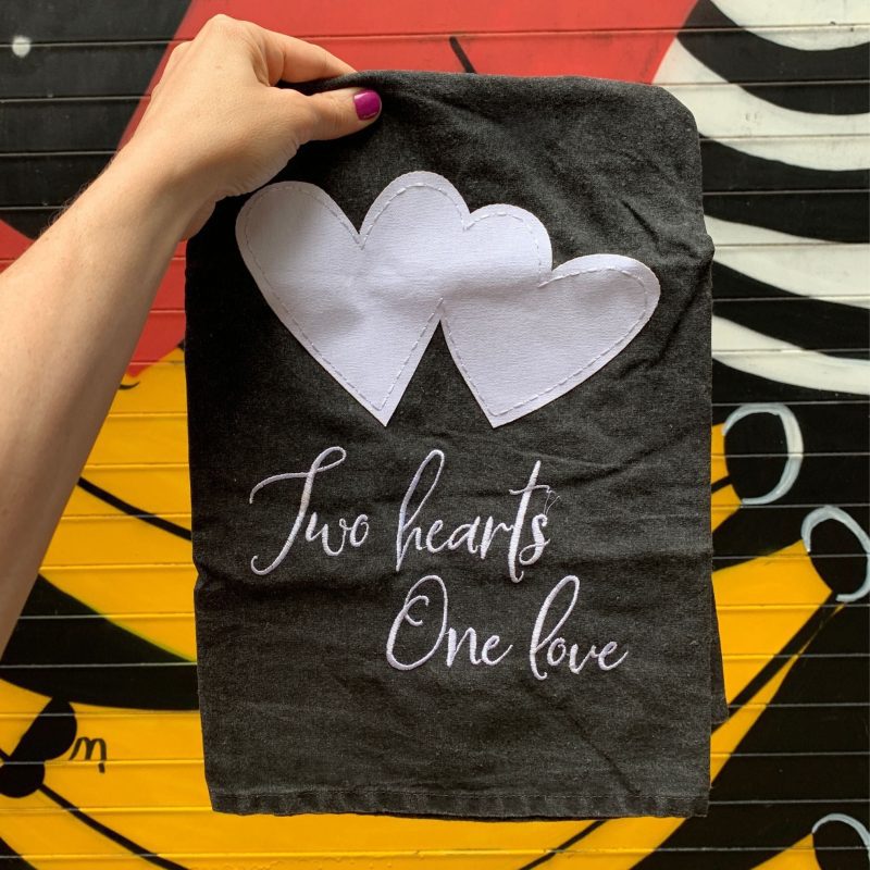 Two Hearts One Love Kitchen Towel Black and White Stonewashed Tea Dish Cloth 28 x 28 31afac7d 41d9 4737 89c1 36b77ad4b8d2