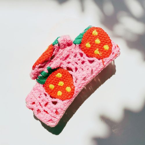 Velvet Claws Strawberry Granny Square Hair Claw Claw Clip in Velvet Travel Bag 3