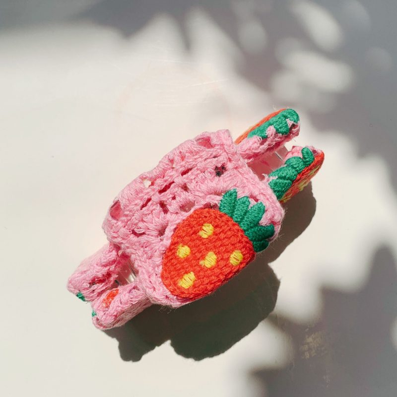 Velvet Claws Strawberry Granny Square Hair Claw Claw Clip in Velvet Travel Bag 4