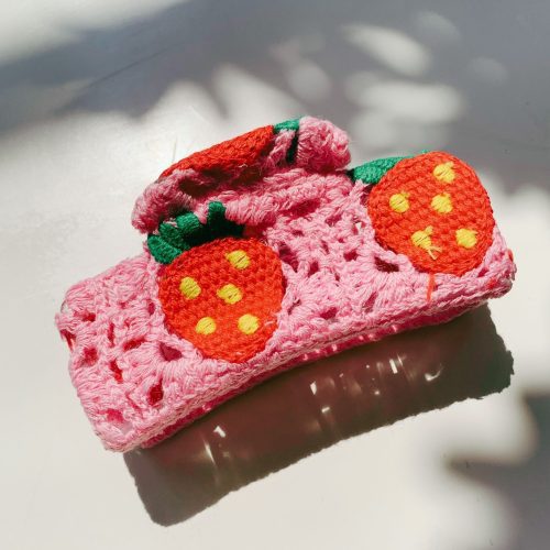 Velvet Claws Strawberry Granny Square Hair Claw Claw Clip in Velvet Travel Bag 6