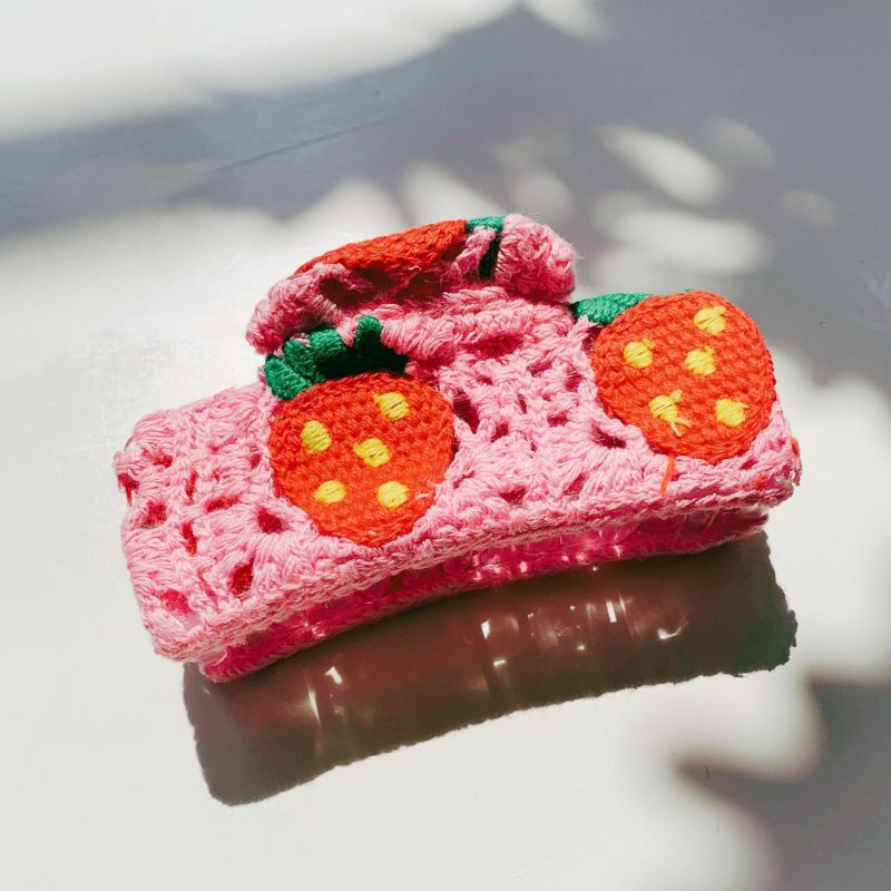 Velvet Claws Strawberry Granny Square Hair Claw Claw Clip in Velvet Travel Bag 8