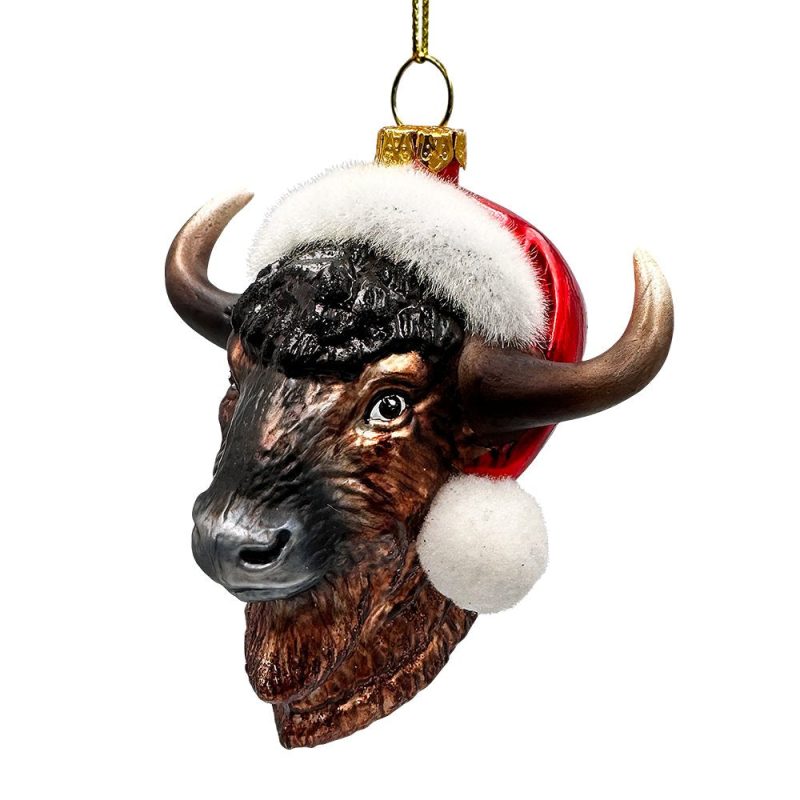 WBM 01FestiveBisonGlassChristmasOrnament BuffaloWesternBovineAnimal