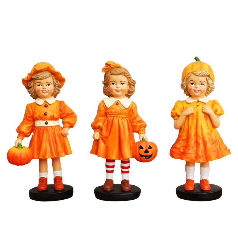 WBM 01InvitingPumpkinGirlTrioSetofFigurines 6VictorianAutumnFallandHalloweenTableDecoration