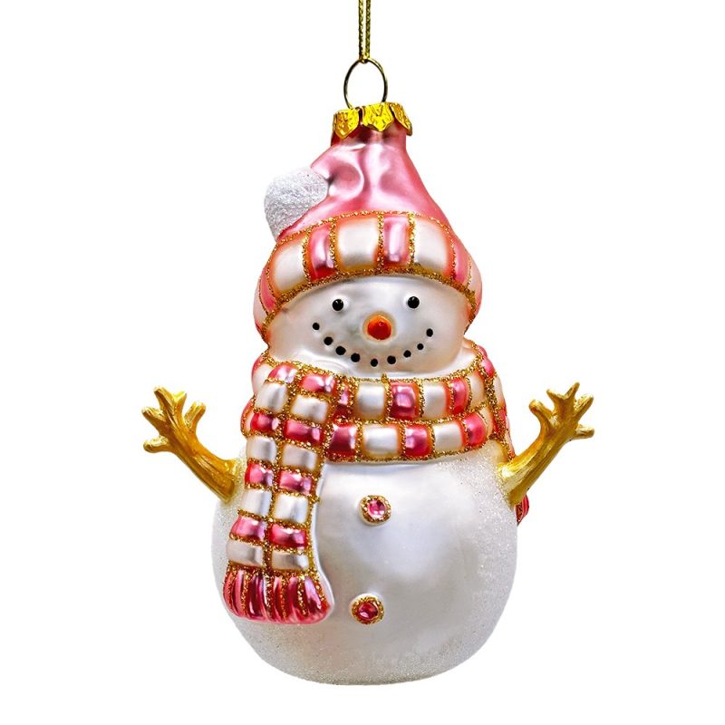 WBM 01PinkSnowmanGlassOrnament EclecticChristmasTreeDecor