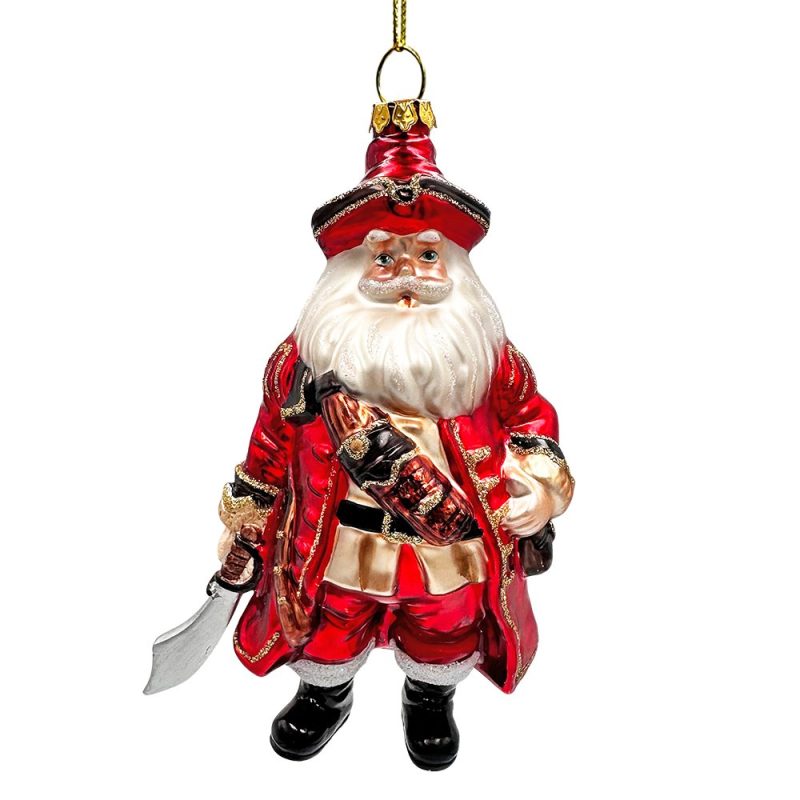 WBM 01SantaPirateGlassChristmasOrnament SeaSailerBanditUniqueTreeDecor