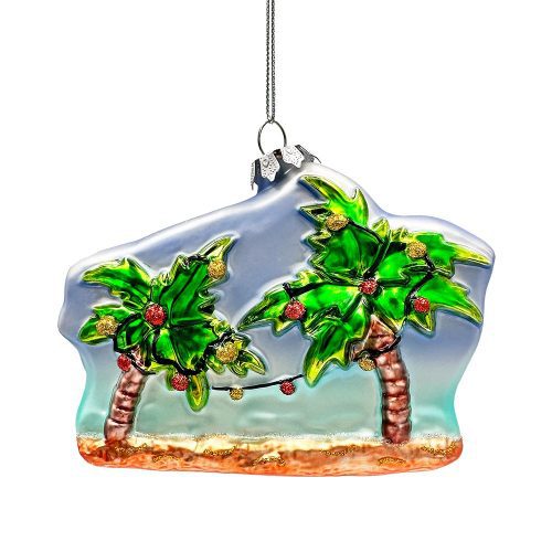 WBM 02MerryBeachmasChristmasPalmTreeGlassOrnament XmasinJulyTropicalDecor