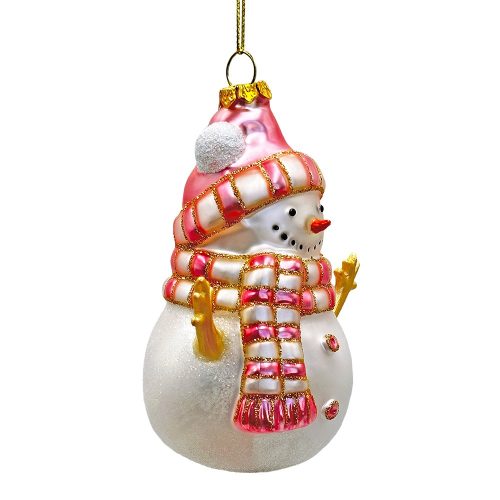 WBM 02PinkSnowmanGlassOrnament EclecticChristmasTreeDecor