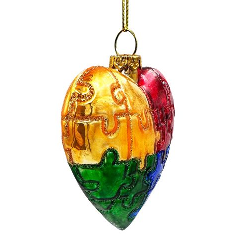 WBM 02SentimentalAutismHeartPuzzleGlassChristmasOrnament AutisticChildParentGift