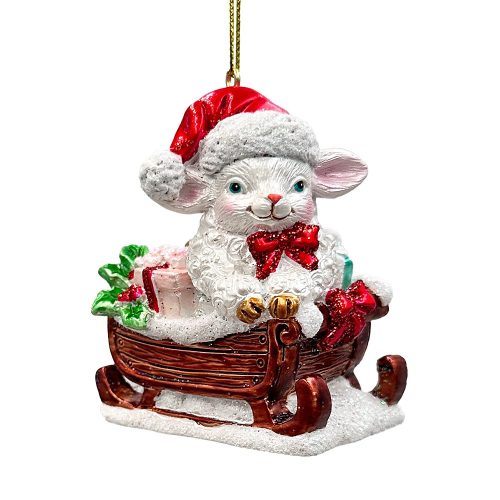 WBM 02Sleigh BorneAnimalEnsembleSetof5ChristmasOrnaments Horse Goat Pig Donkey andDuck