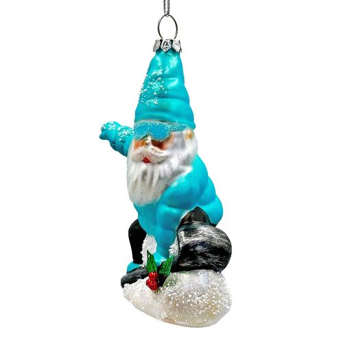 WBM 02SnowboardingGnomeGlassChristmasOrnament WinterBlueAspenTreeDecor