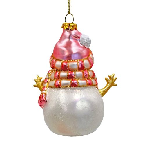 WBM 03PinkSnowmanGlassOrnament EclecticChristmasTreeDecor