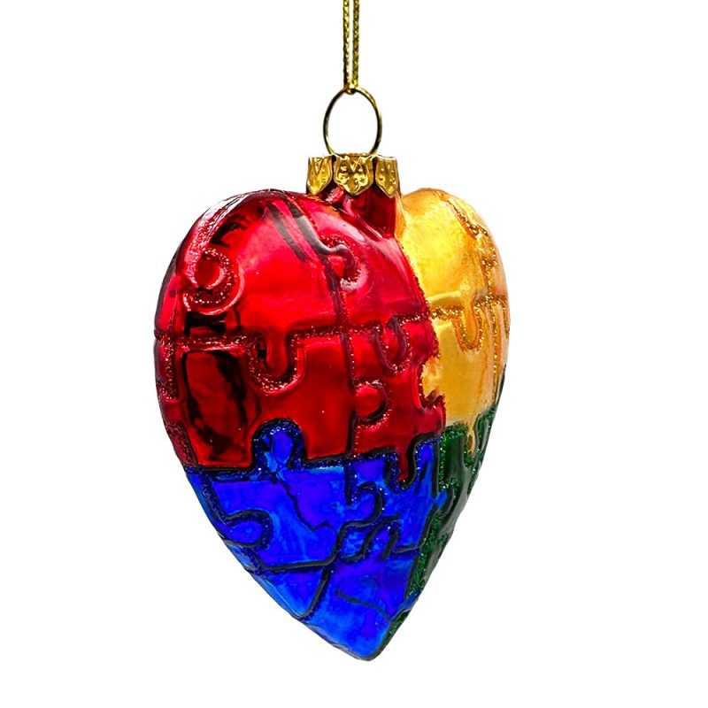 WBM 03SentimentalAutismHeartPuzzleGlassChristmasOrnament AutisticChildParentGift