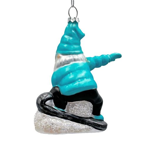 WBM 03SnowboardingGnomeGlassChristmasOrnament WinterBlueAspenTreeDecor