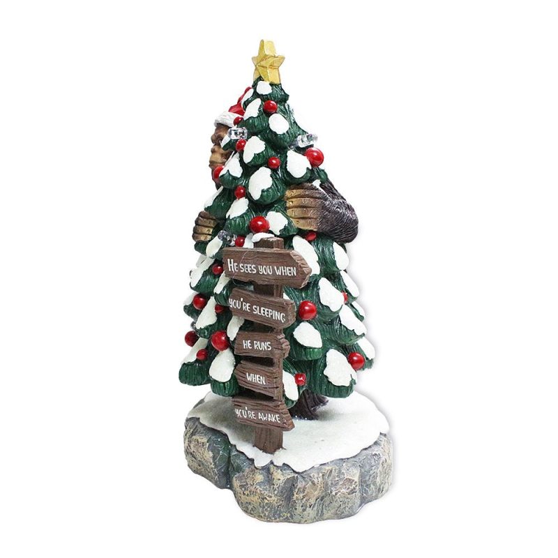 WBM 04WhimsicalBigfootBehindChristmasTreeFigurine 7.5FunnyHolidayYetiLEDStatue HeSeesYouWhenYou reSleeping