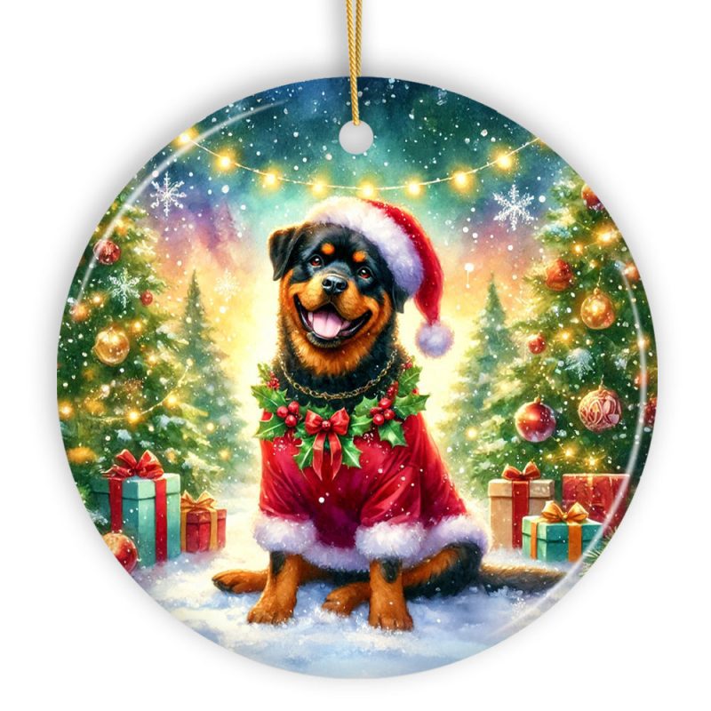 WBMCharmingRottweilerinFestiveAttireOrnament HeartwarmingDog ThemedChristmasGiftDecor1Circle