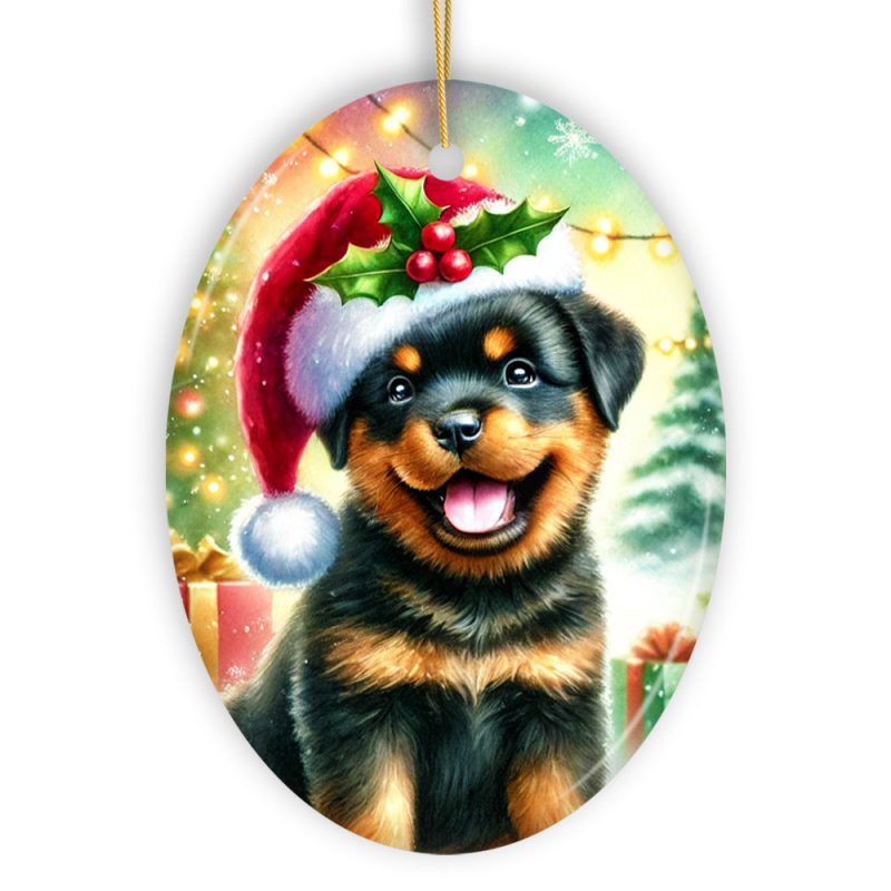 WBMCharmingRottweilerinFestiveAttireOrnament HeartwarmingDog ThemedChristmasGiftDecor2Oval