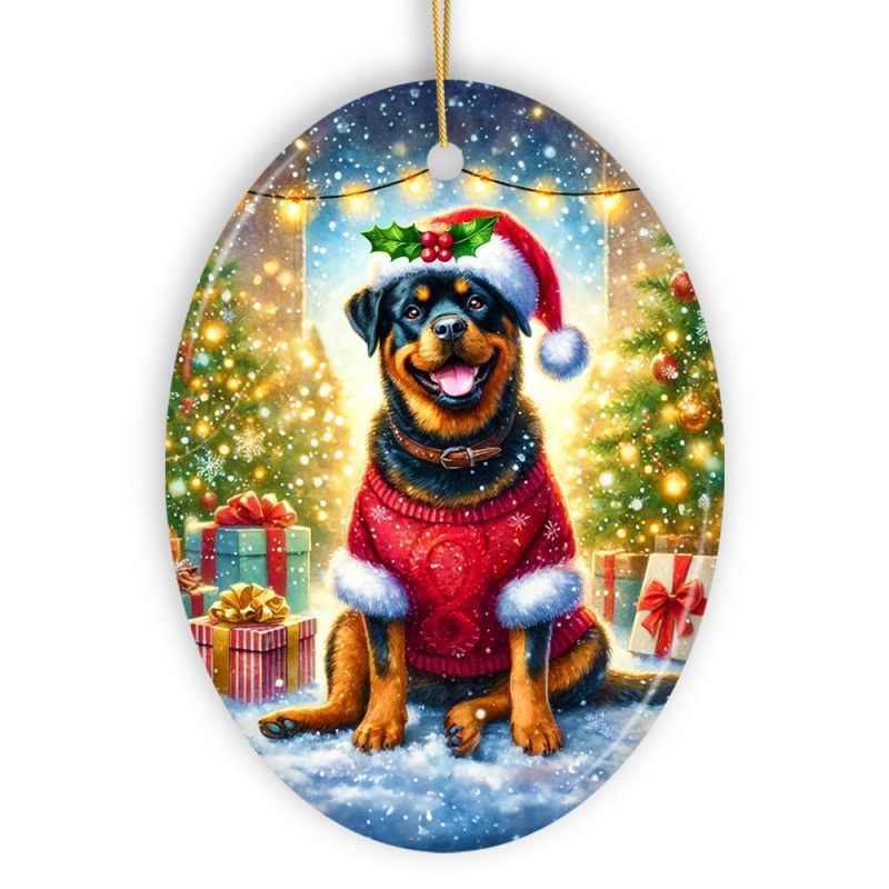 WBMCharmingRottweilerinFestiveAttireOrnament HeartwarmingDog ThemedChristmasGiftDecor3Oval