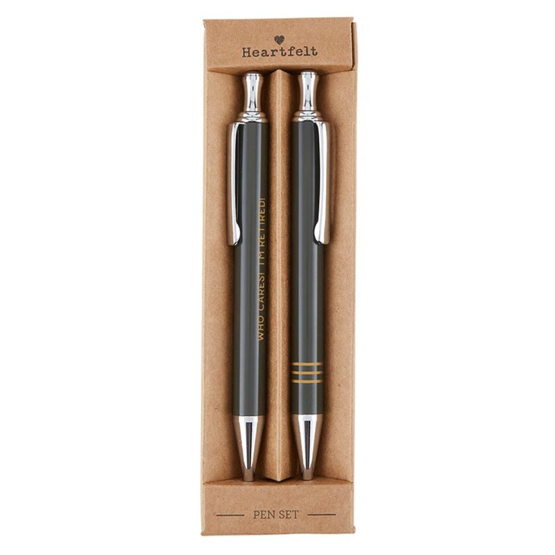 Who Cares Im Retired Pen Set Set of 2 Giftable Ballpoint Pens in Box Refillable 2