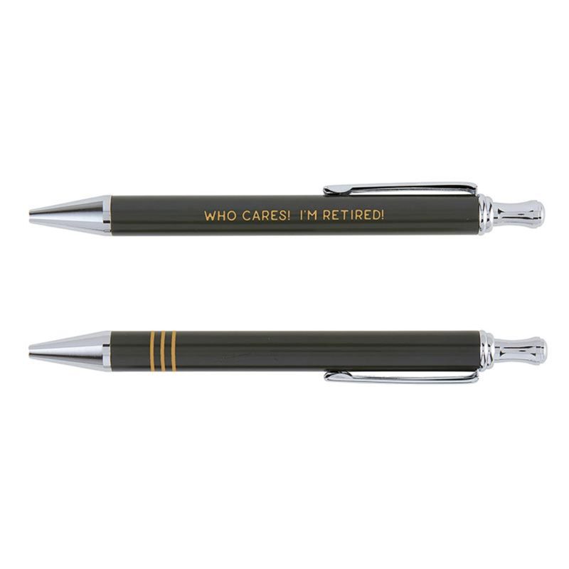 Who Cares Im Retired Pen Set Set of 2 Giftable Ballpoint Pens in Box Refillable