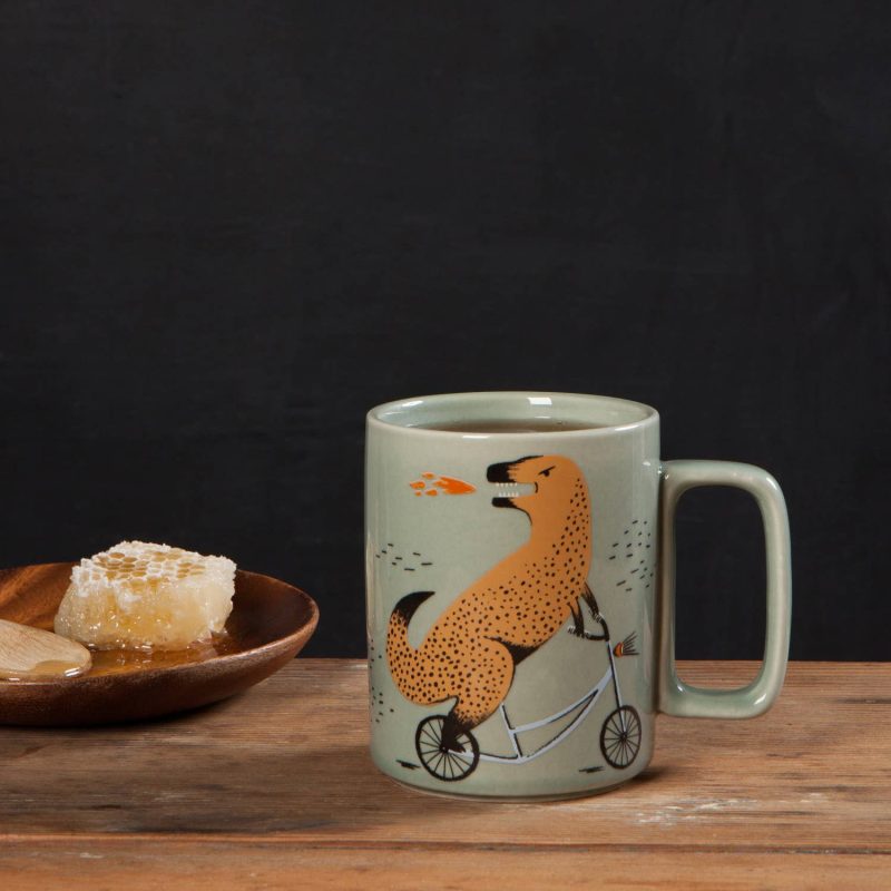 Wild Riders Ceramic Studio Mug T rex Dinosaur Coffee Tea Cup 14 oz