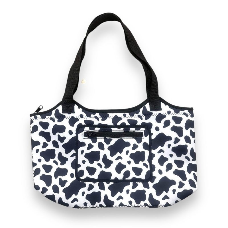 black and white cow print neoprene totedrink handlers 809628