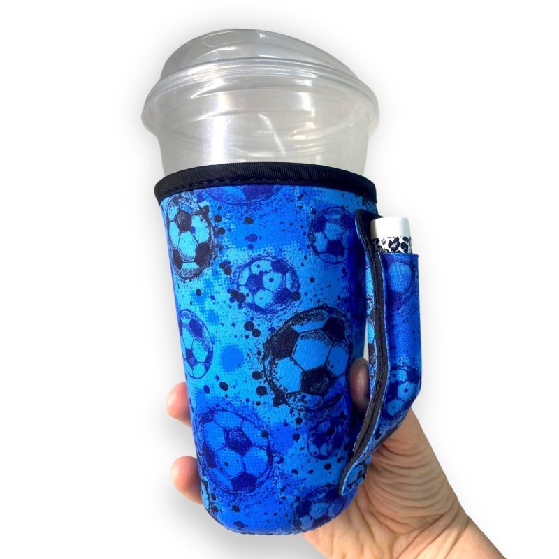 blue soccer 16oz pint glass medium fountain drinks and hot coffee handlersdrink handlers 377225