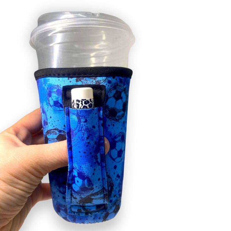 blue soccer 16oz pint glass medium fountain drinks and hot coffee handlersdrink handlers 712463