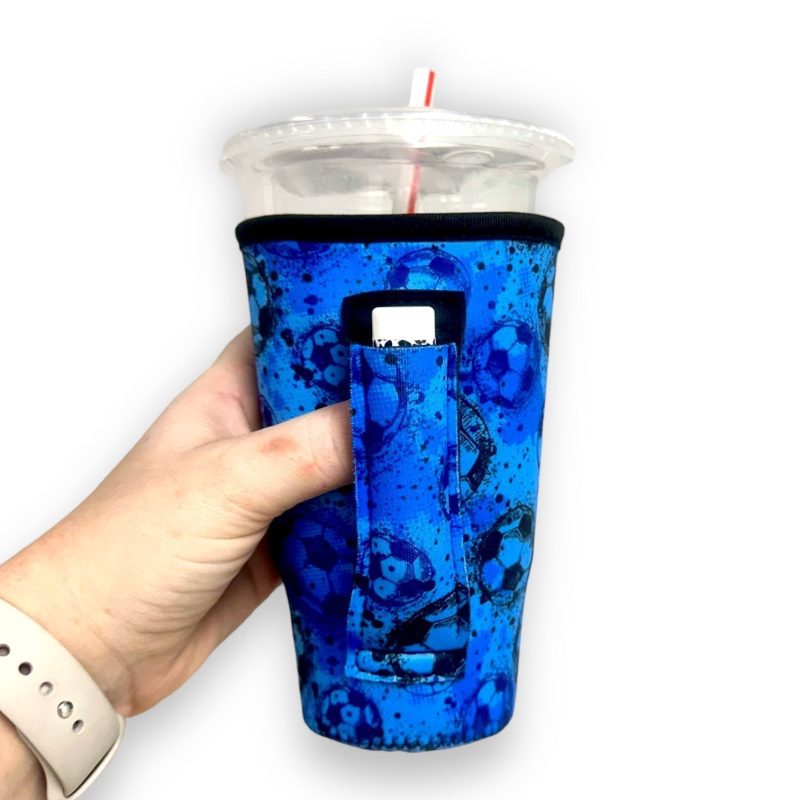 blue soccer 20oz large coffee tea tumbler handlerdrink handlers 210942