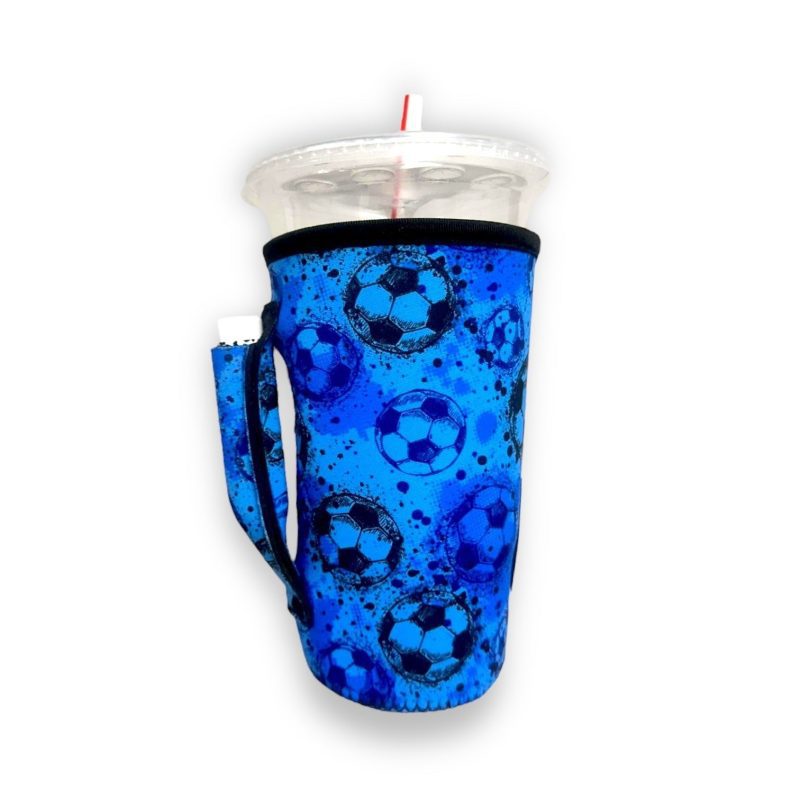 blue soccer 20oz large coffee tea tumbler handlerdrink handlers 960907