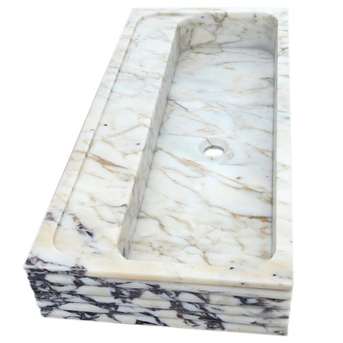 calacatta viola gold marble wall mount sink W16xL36xH5 honed horizontal fluted angle side view