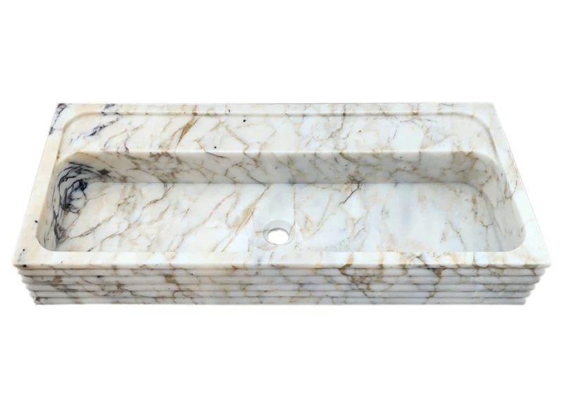 calacatta viola gold marble wall mount sink W16xL36xH5 honed horizontal fluted angle top view