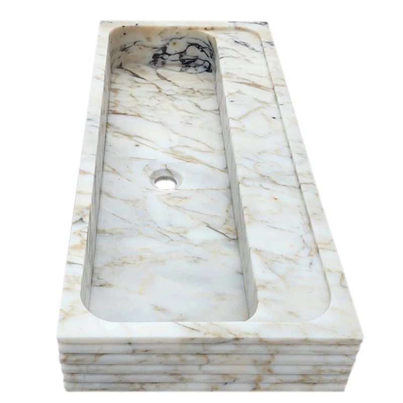 calacatta viola gold marble wall mount sink W16xL36xH5 honed horizontal fluted side view