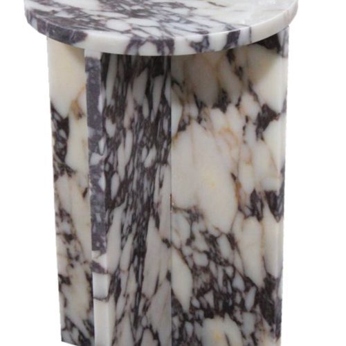 calacatta viola marble side table nightstand round top D14 H22 angle view