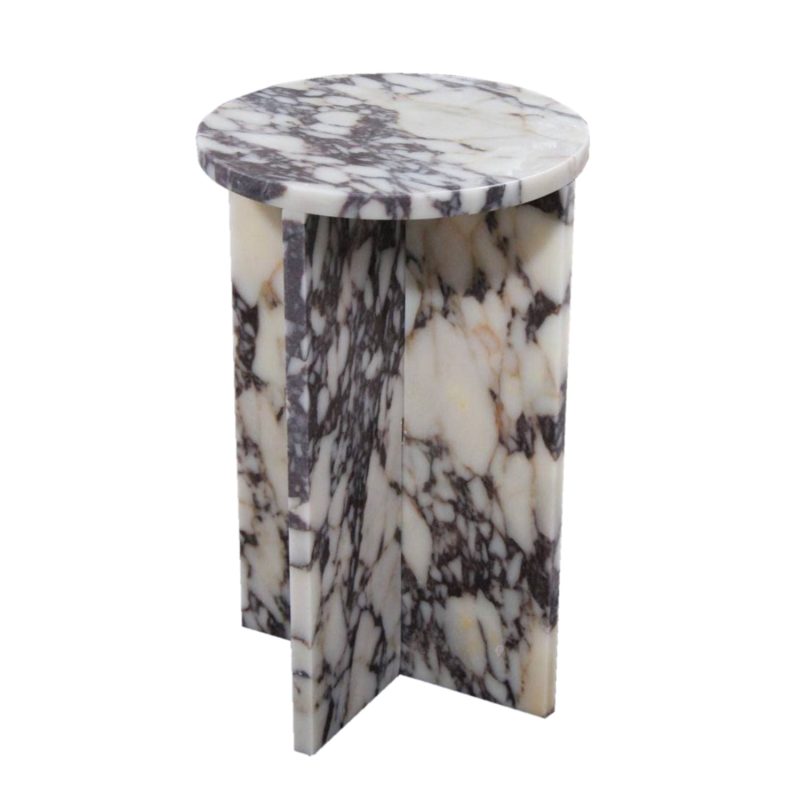 calacatta viola marble side table nightstand round top D14 H22 angle view2