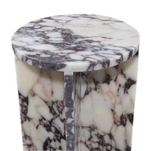 calacatta viola marble side table nightstand round top D14 H22 closeup view